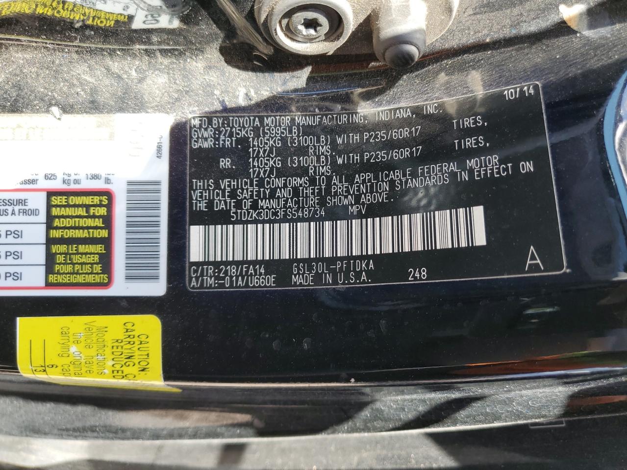 5TDZK3DC3FS548734 2015 TOYOTA SIENNA - Image 15