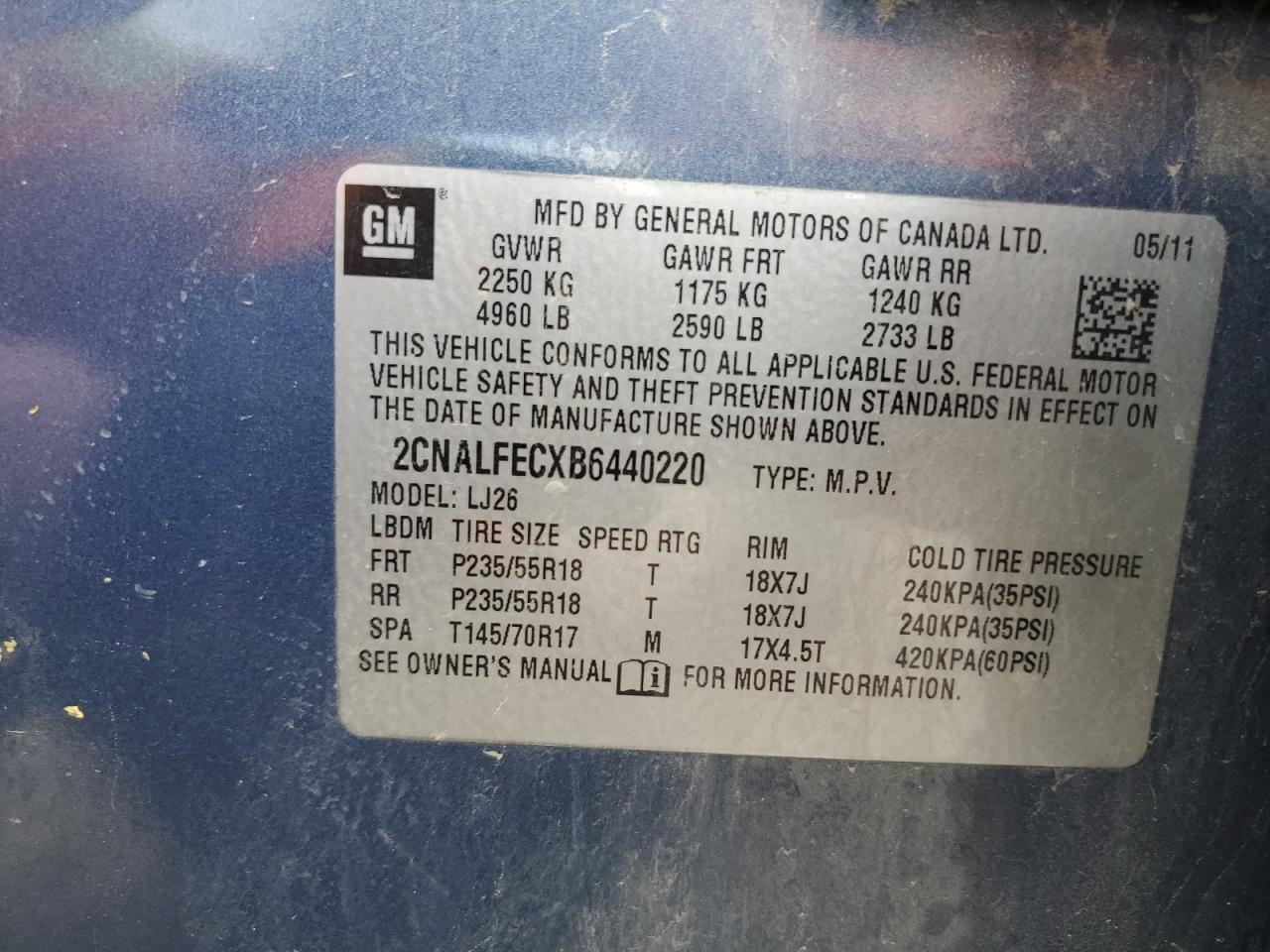 2011 Chevrolet Equinox Ltz VIN: 2CNALFECXB6440220 Lot: 69470194