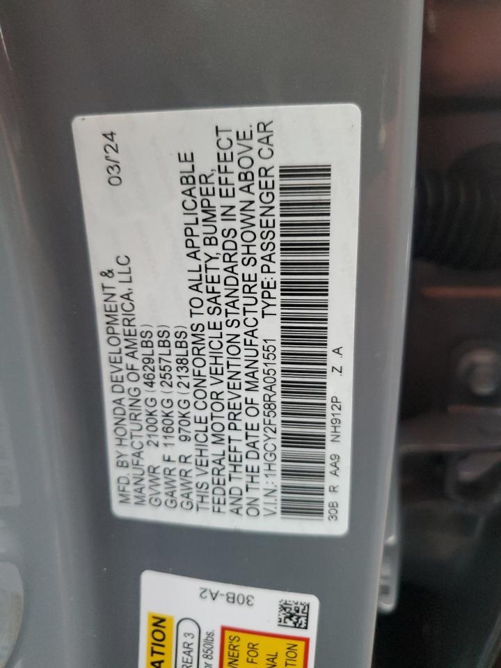 1HGCY2F58RA051551 2024 Honda Accord Hybrid Sport