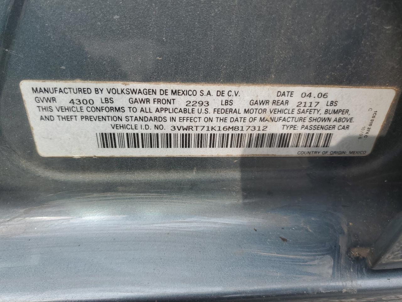 3VWRT71K16M817312 2006 Volkswagen Jetta Tdi