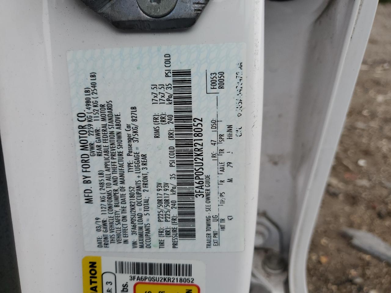 3FA6P0SU2KR218052 2019 FORD FUSION - Image 14