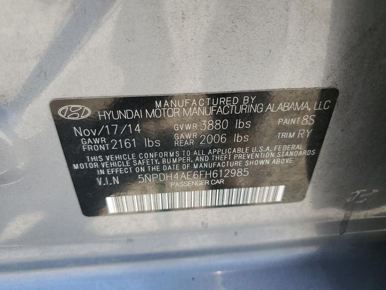 5NPDH4AE6FH612985 2015 HYUNDAI ELANTRA - Image 14