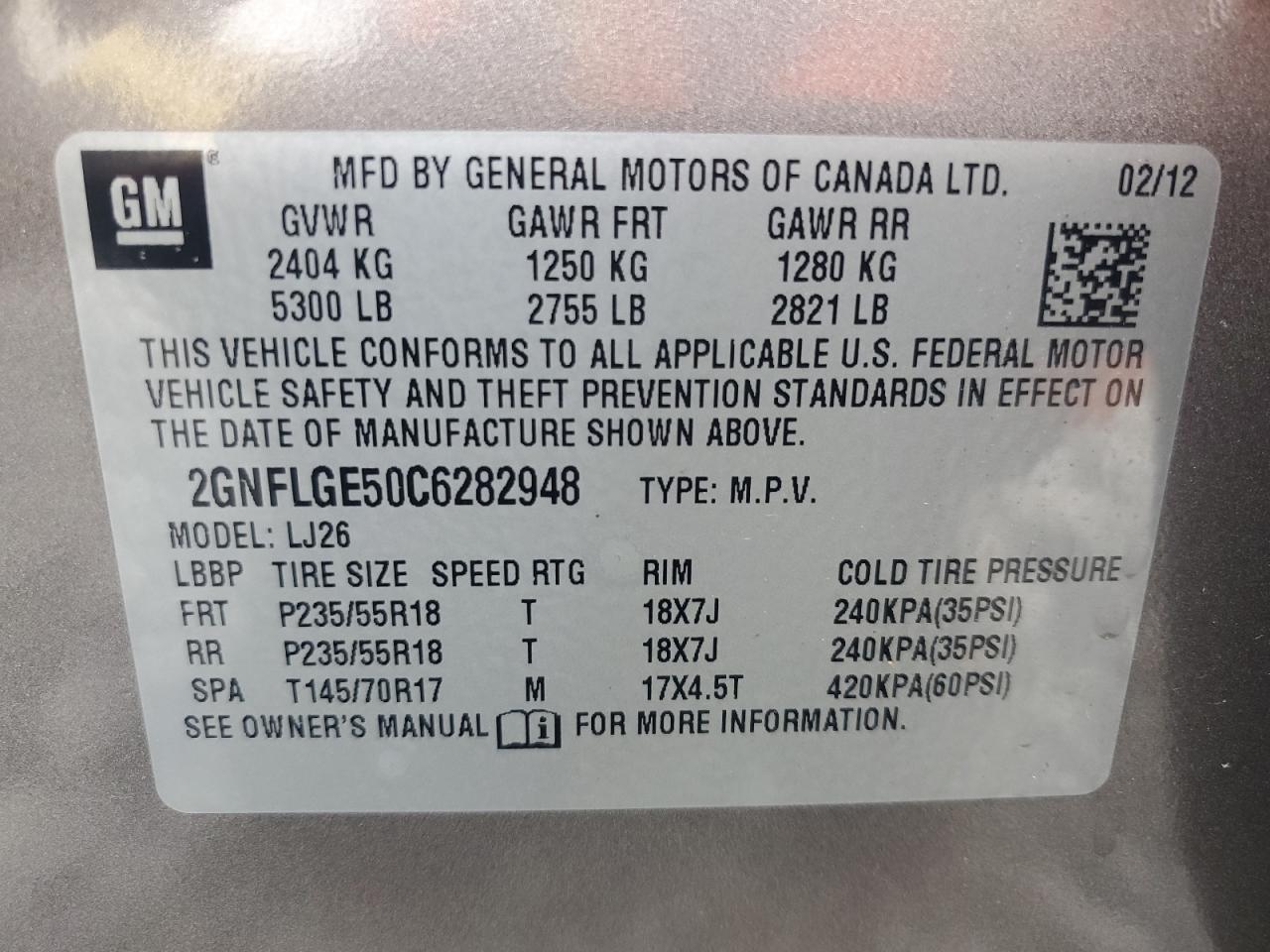 2GNFLGE50C6282948 2012 Chevrolet Equinox Ltz