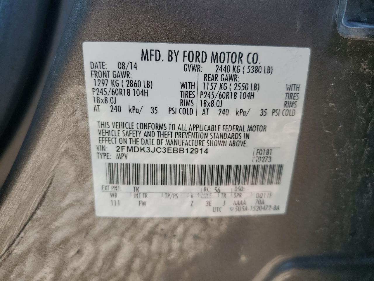 2FMDK3JC3EBB12914 2014 Ford Edge Sel