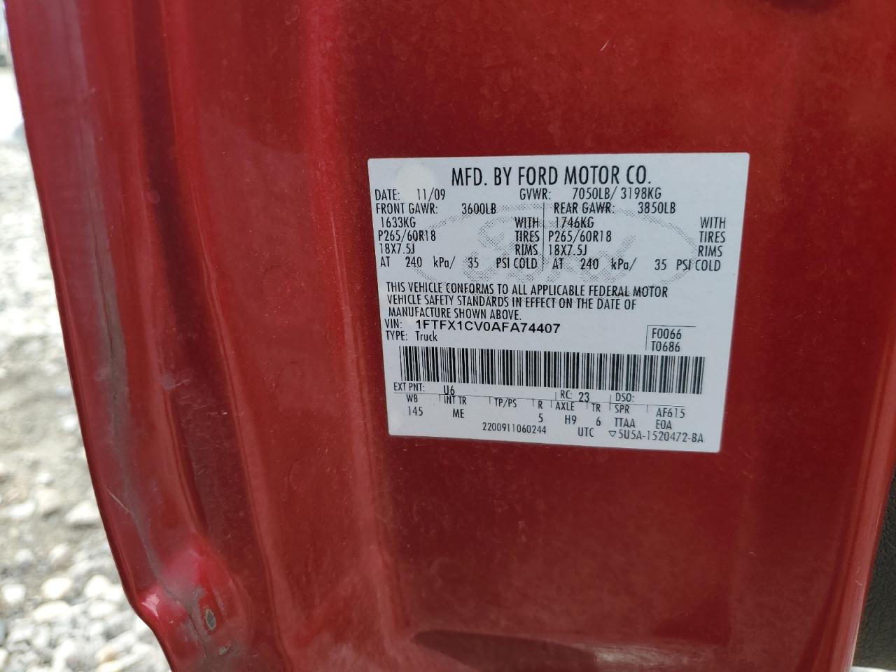 1FTFX1CV0AFA74407 2010 Ford F150 Super Cab