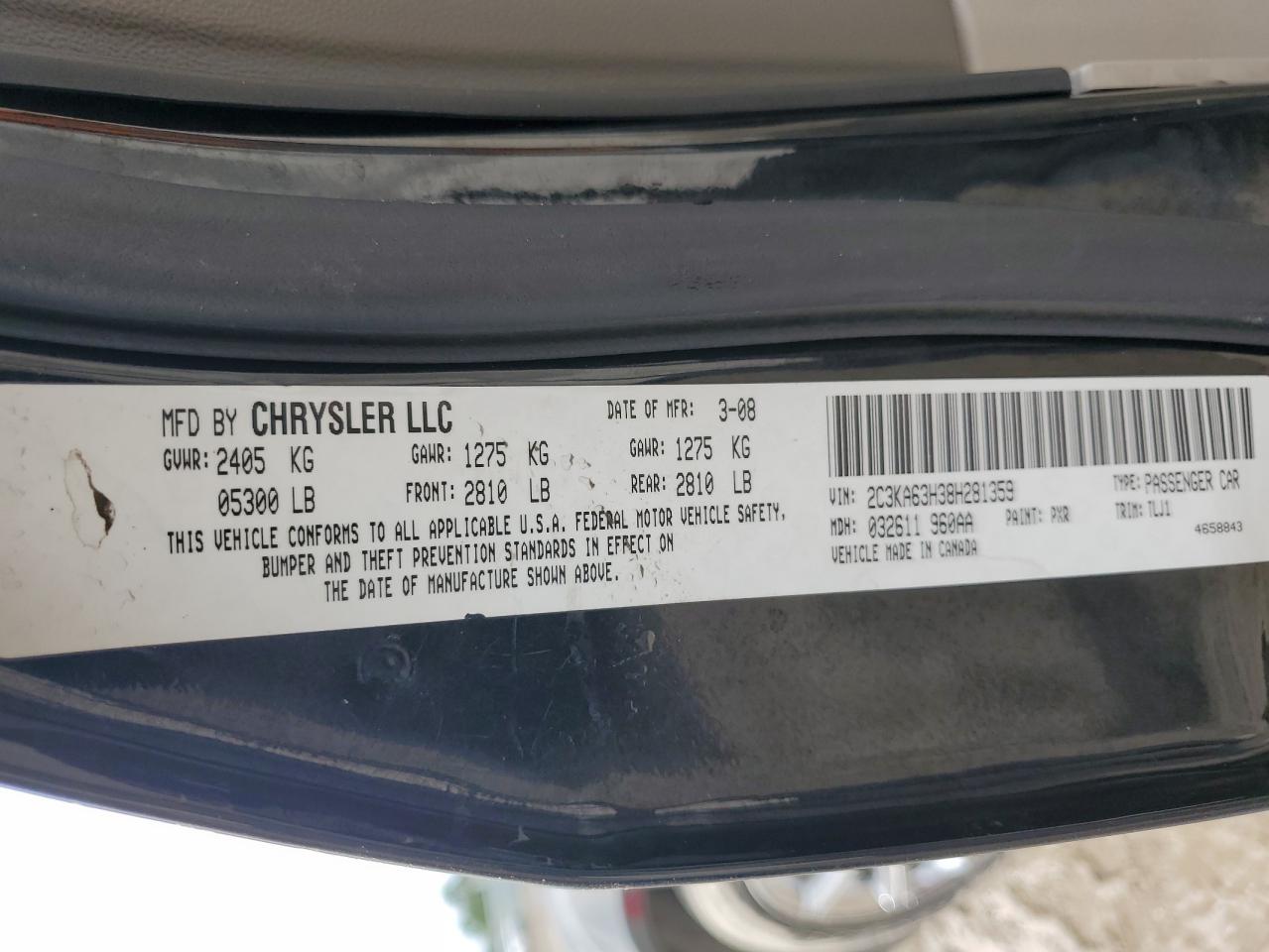 2008 Chrysler 300C VIN: 2C3KA63H38H281359 Lot: 70210504