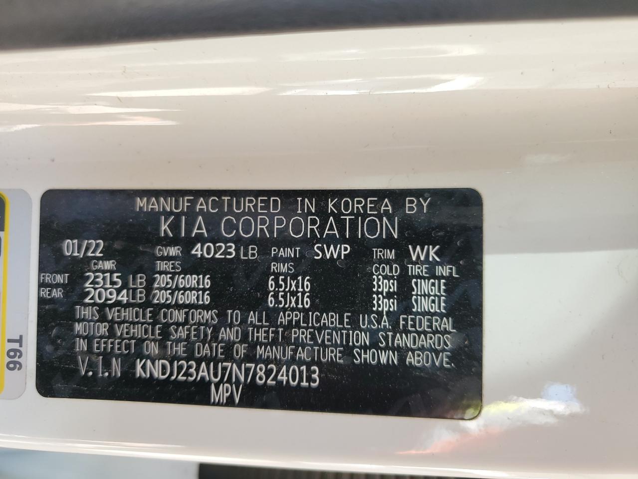 2022 Kia Soul Lx VIN: KNDJ23AU7N7824013 Lot: 72972164