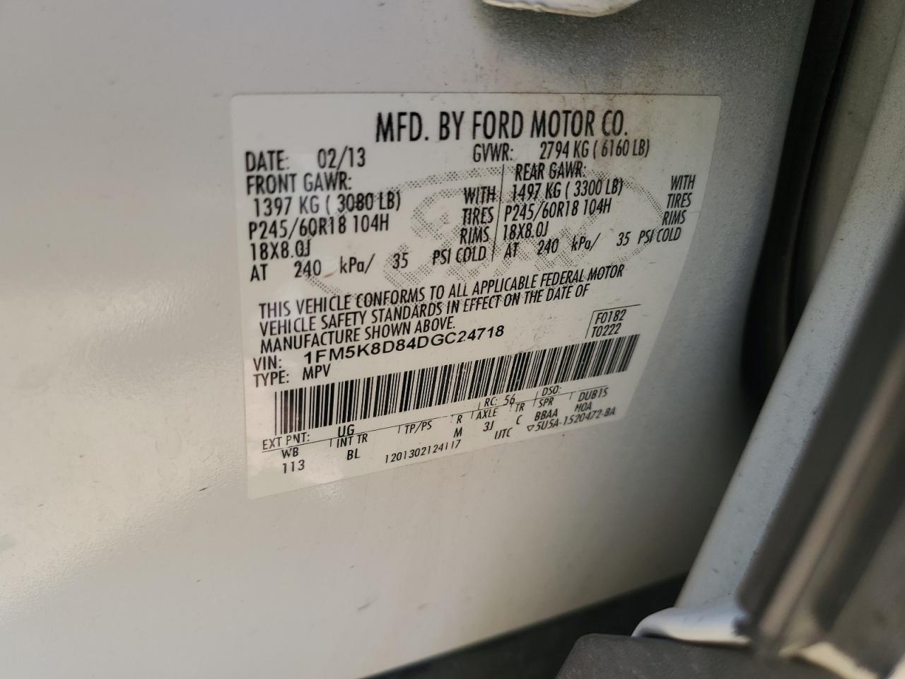 2013 Ford Explorer Xlt VIN: 1FM5K8D84DGC24718 Lot: 72535454