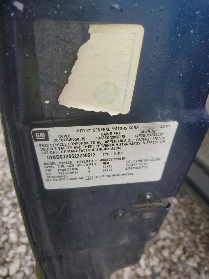 2002 Chevrolet Trailblazer VIN: 1GNDS13S622249612 Lot: 73515304