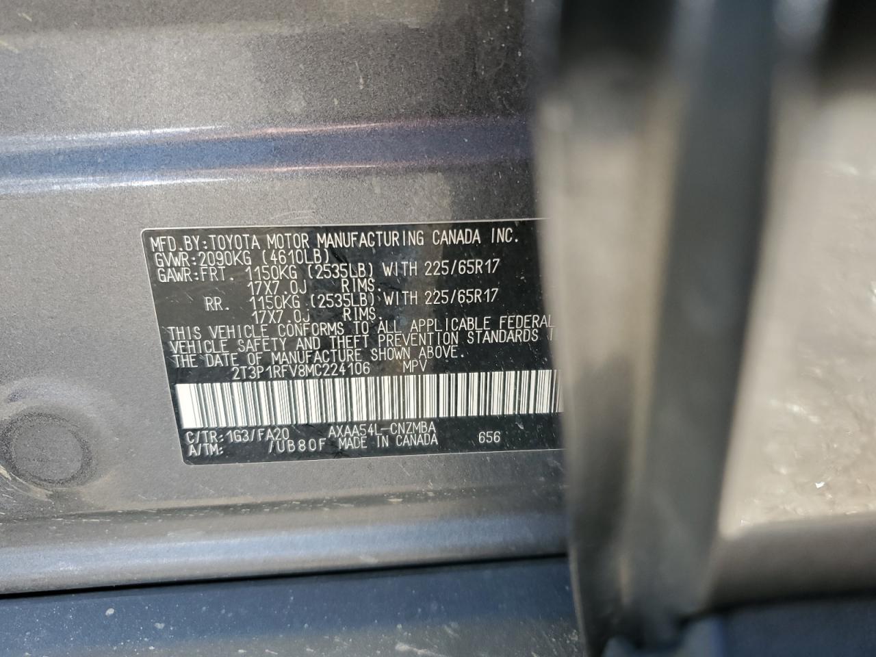 2T3P1RFV8MC224106 2021 Toyota Rav4 Xle