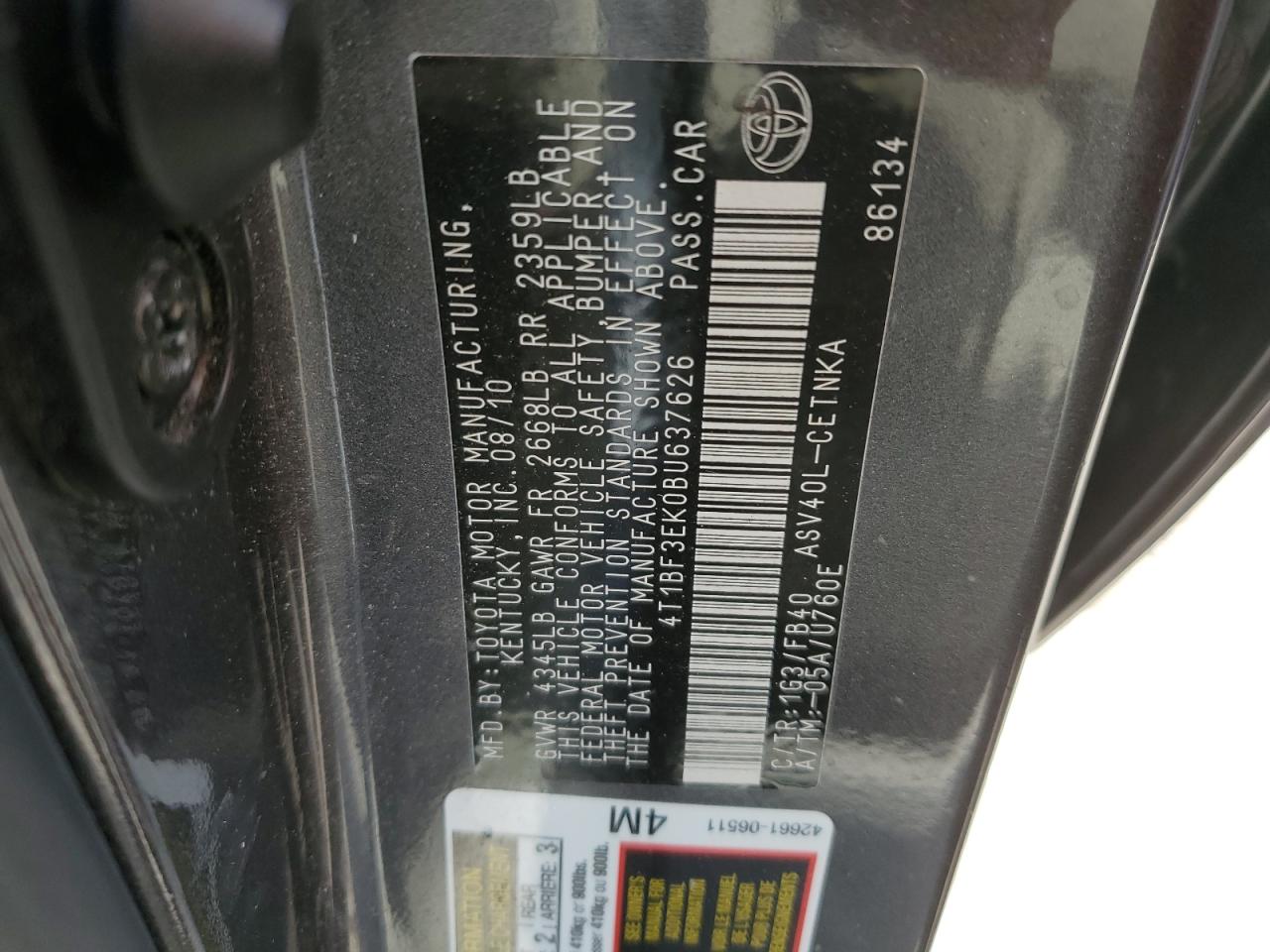 4T1BF3EK0BU637626 2011 Toyota Camry Base