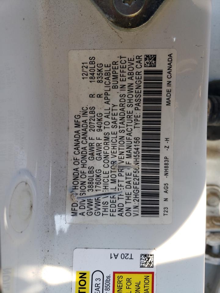 2HGFE2F56NH554156 2022 Honda Civic Sport 2HGFE2F56NH554156 2022 Honda Civic Sport