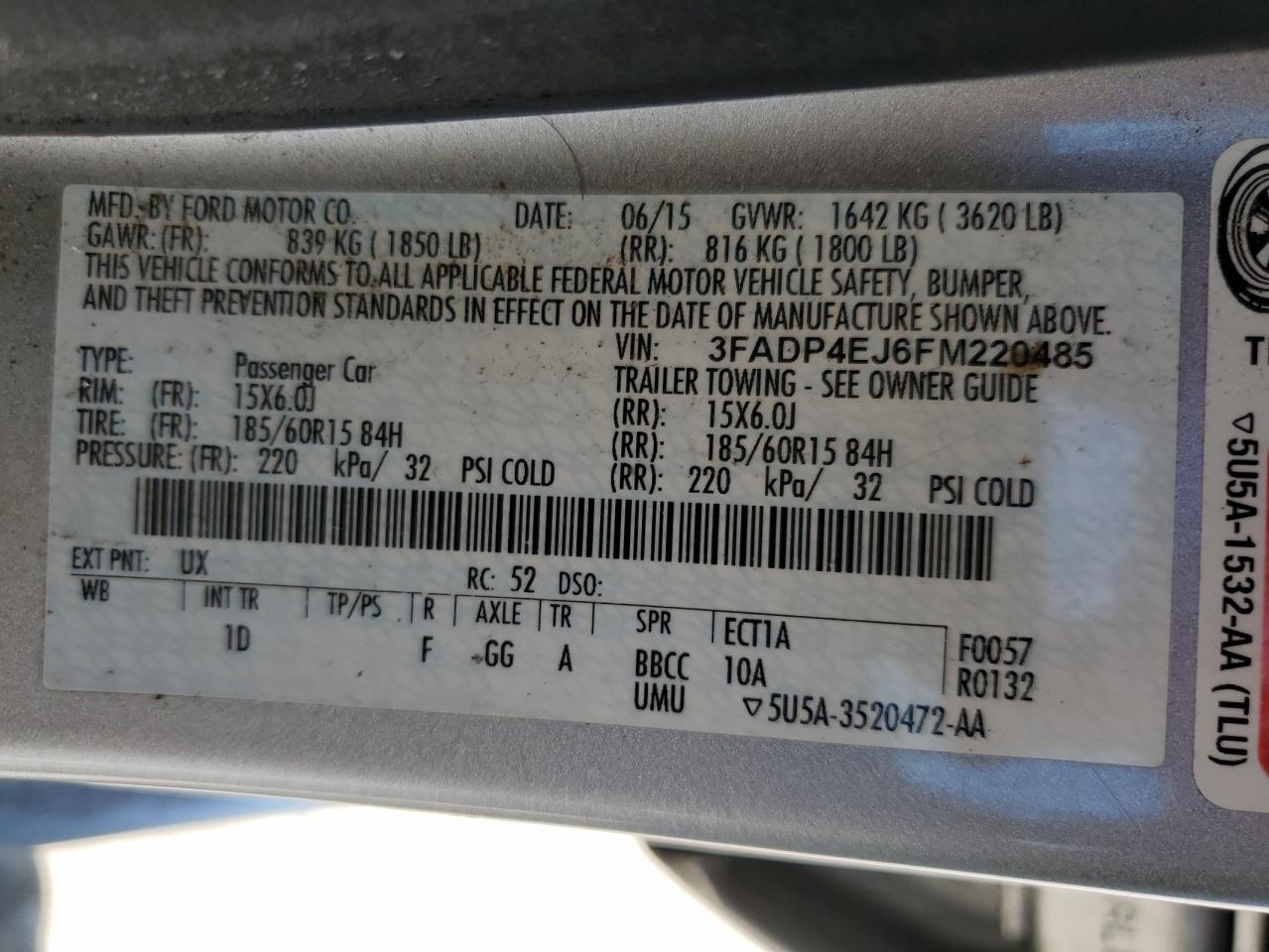 2015 Ford Fiesta Se VIN: 3FADP4EJ6FM220485 Lot: 73667144