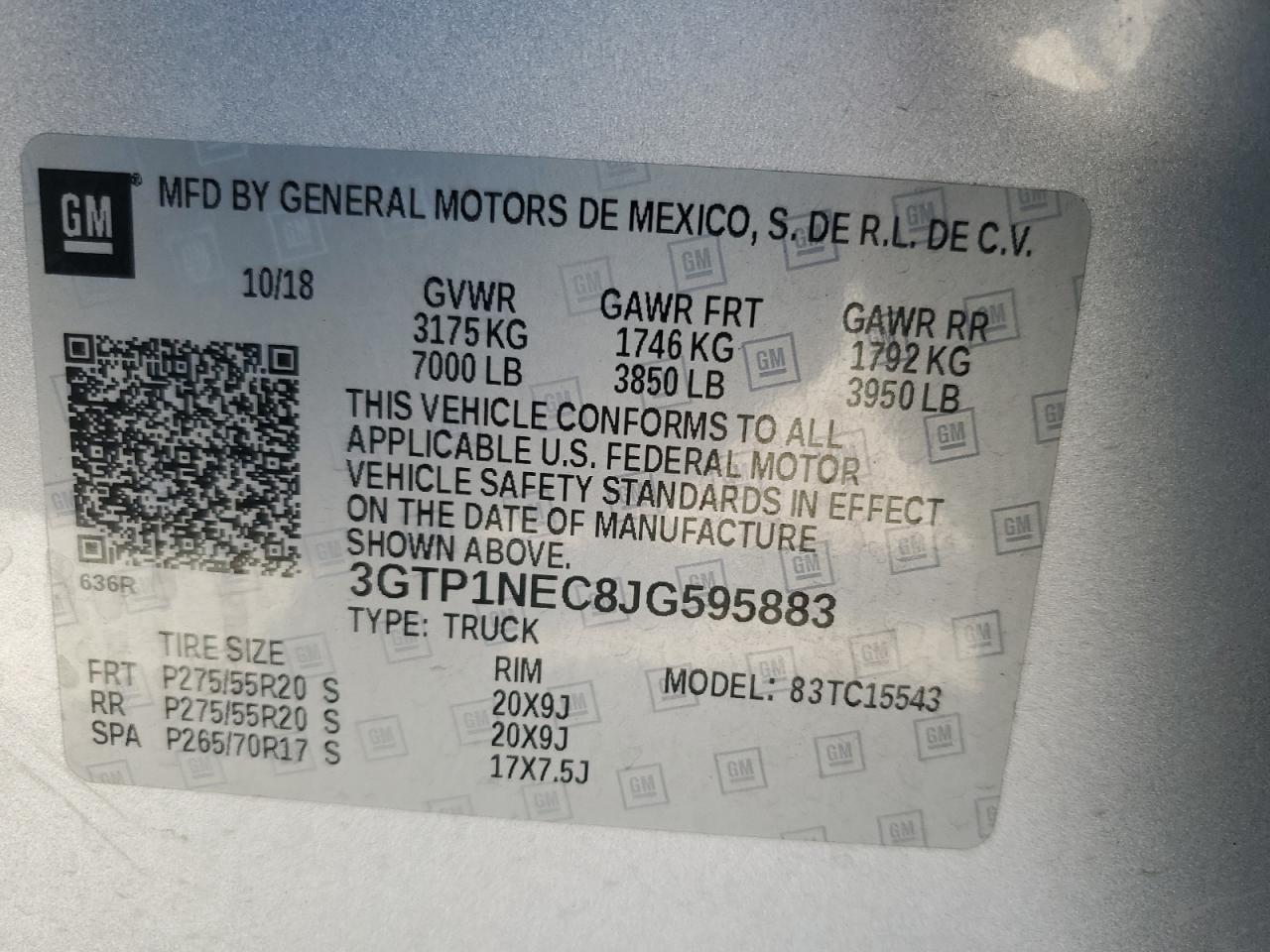 3GTP1NEC8JG595883 2018 GMC Sierra C1500 Slt