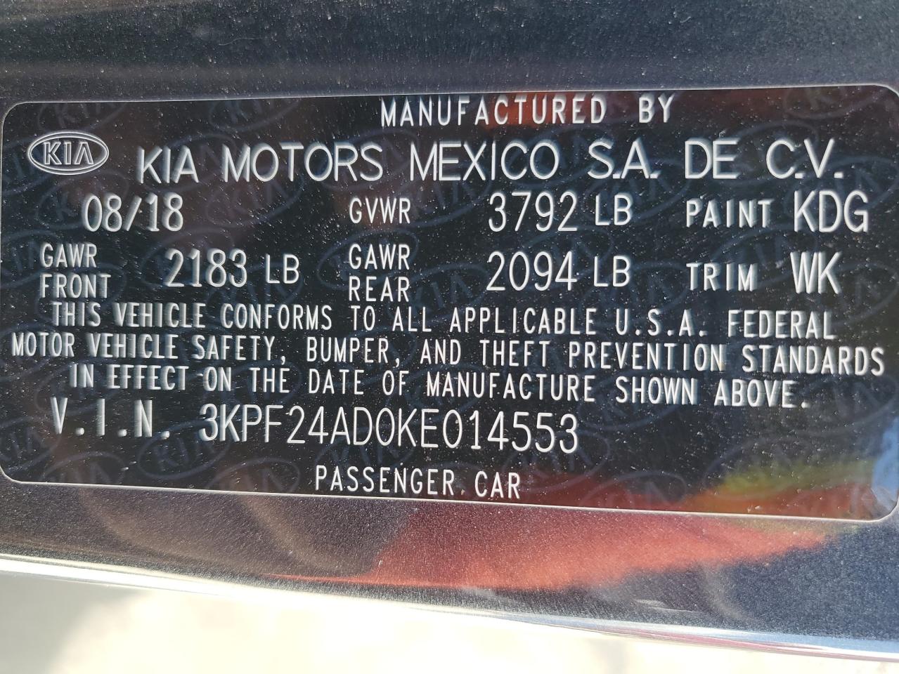 3KPF24AD0KE014553 2019 KIA FORTE - Image 12