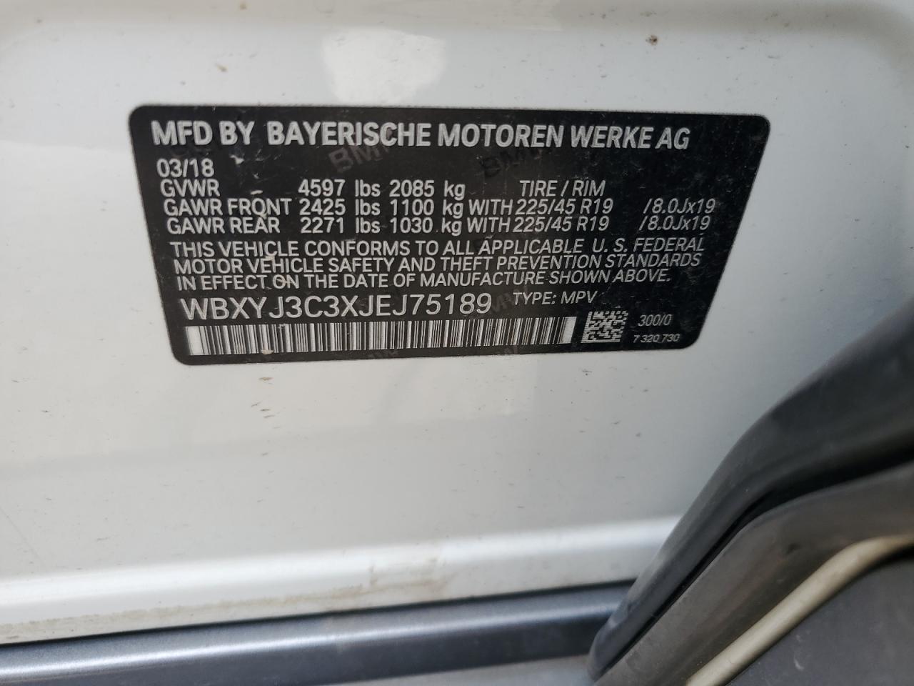 VIN WBXYJ3C3XJEJ75189 2018 BMW X2 no.13