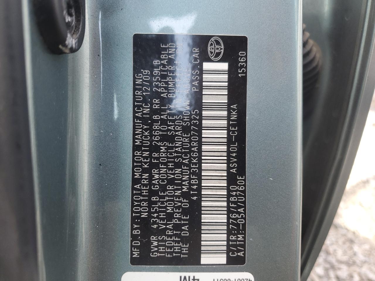 2010 Toyota Camry Base VIN: 4T4BF3EK6AR077325 Lot: 71418814