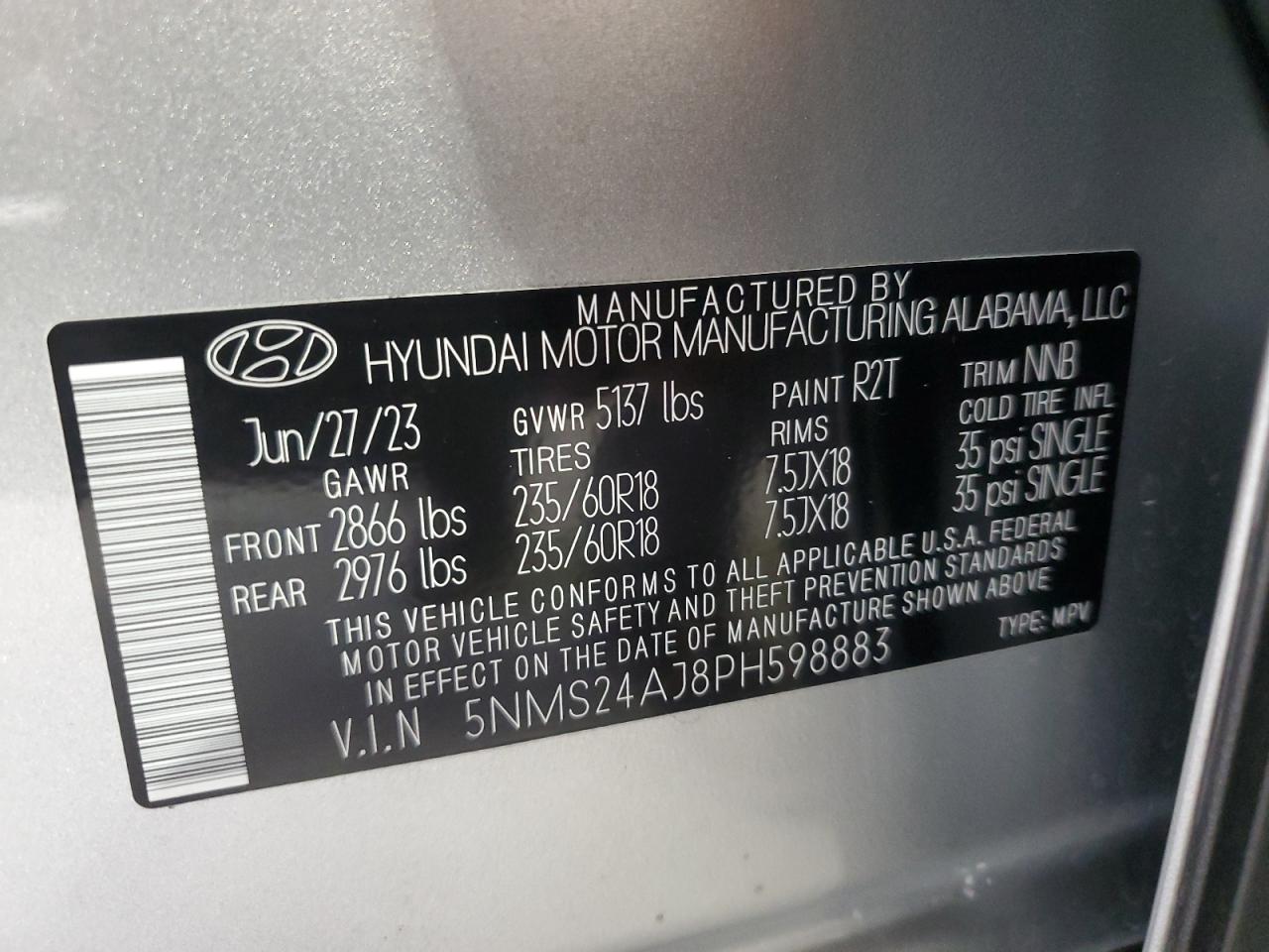 2023 Hyundai Santa Fe Sel VIN: 5NMS24AJ8PH598883 Lot: 71028604