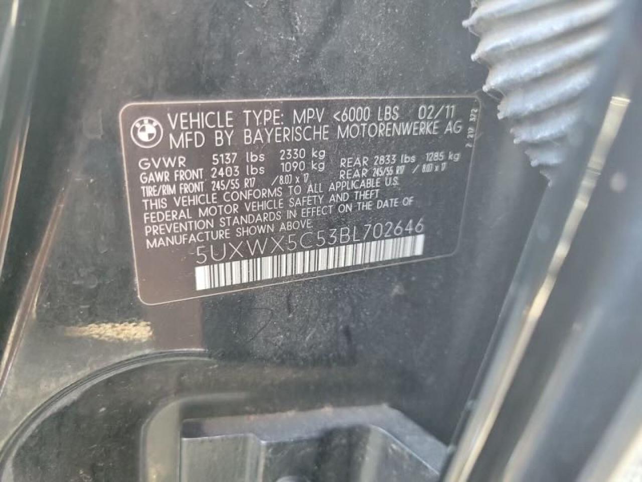 5UXWX5C53BL702646 2011 BMW X3 xDrive28I