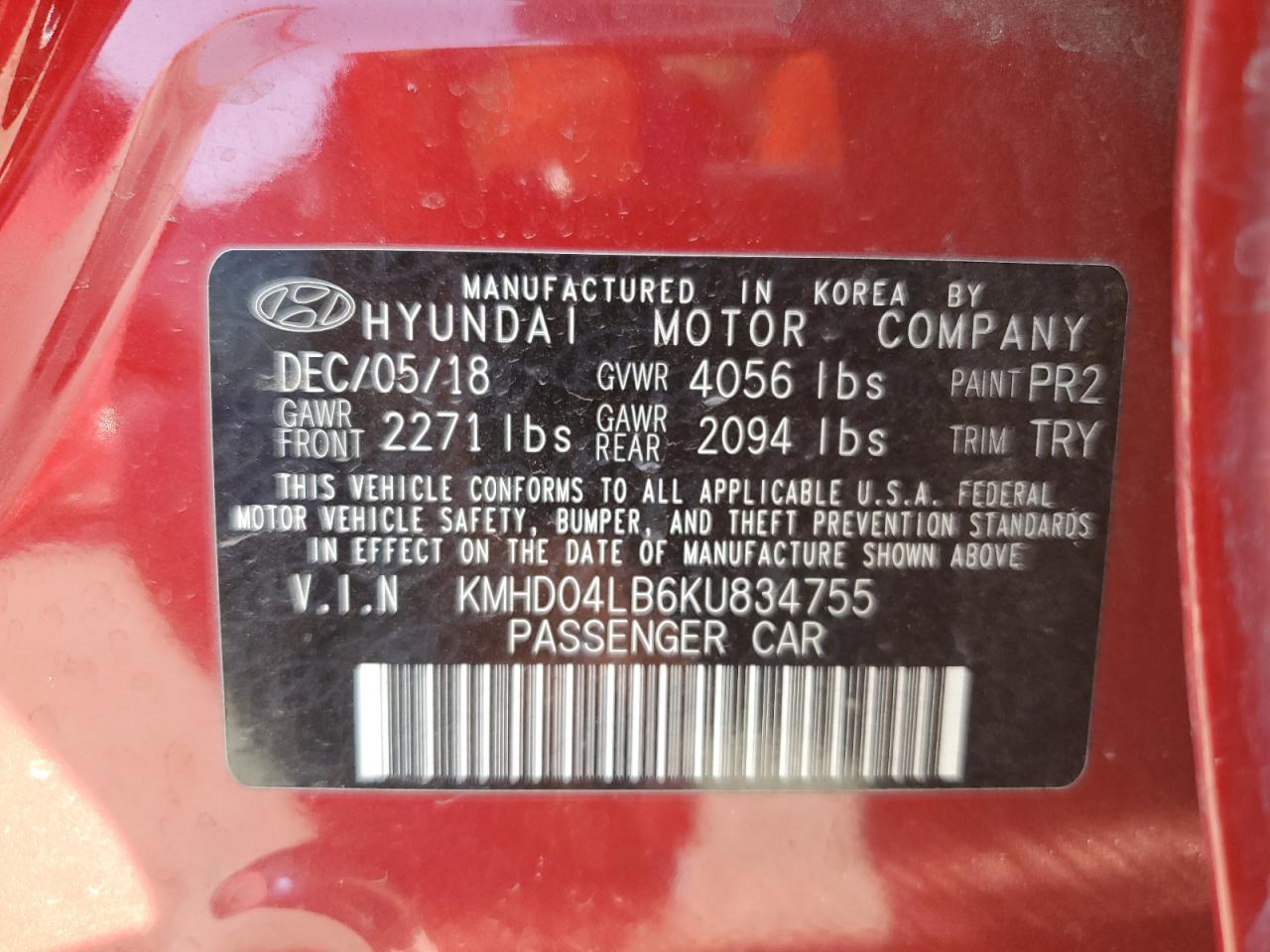 KMHD04LB6KU834755 2019 Hyundai Elantra Sport