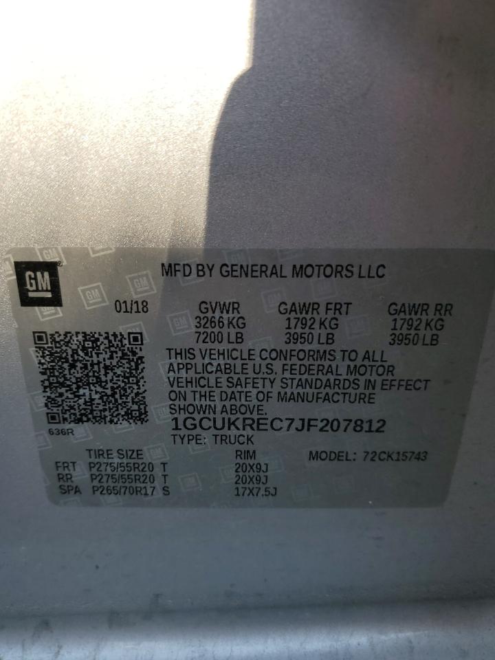 2018 Chevrolet Silverado K1500 Lt VIN: 1GCUKREC7JF207812 Lot: 71818804