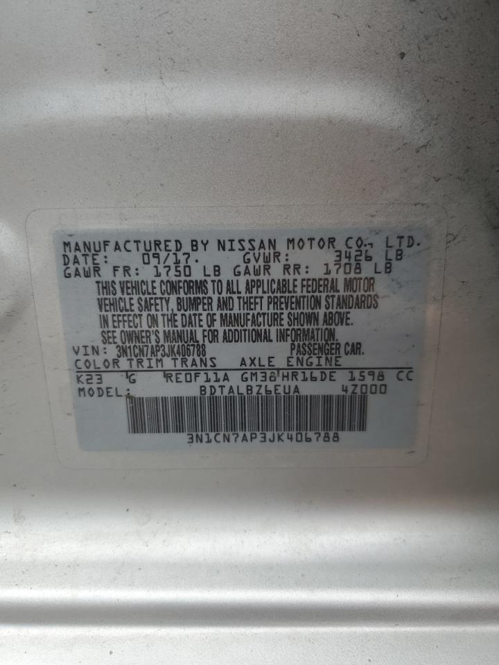 3N1CN7AP3JK406788 2018 Nissan Versa S