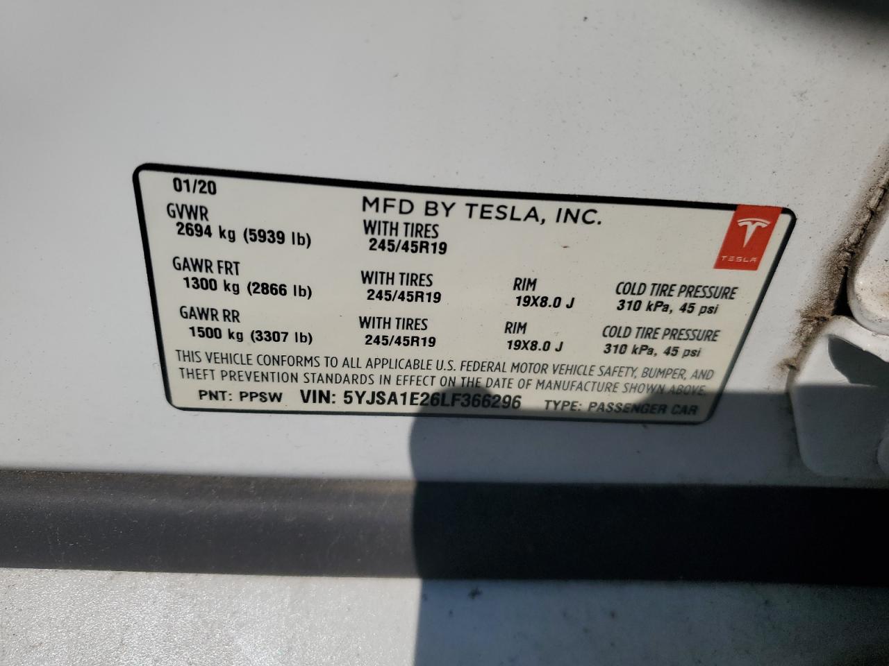 5YJSA1E26LF366296 2020 Tesla Model S