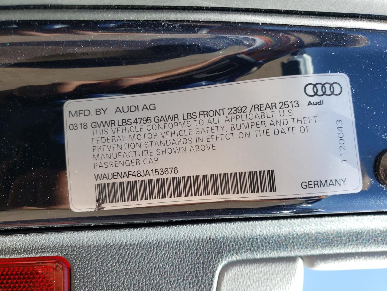 WAUENAF48JA153676 2018 Audi A4 Premium Plus