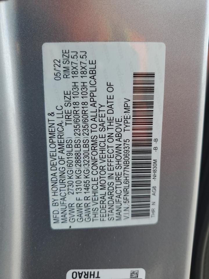 2022 Honda Odyssey Exl VIN: 5FNRL6H77NB069375 Lot: 71302164