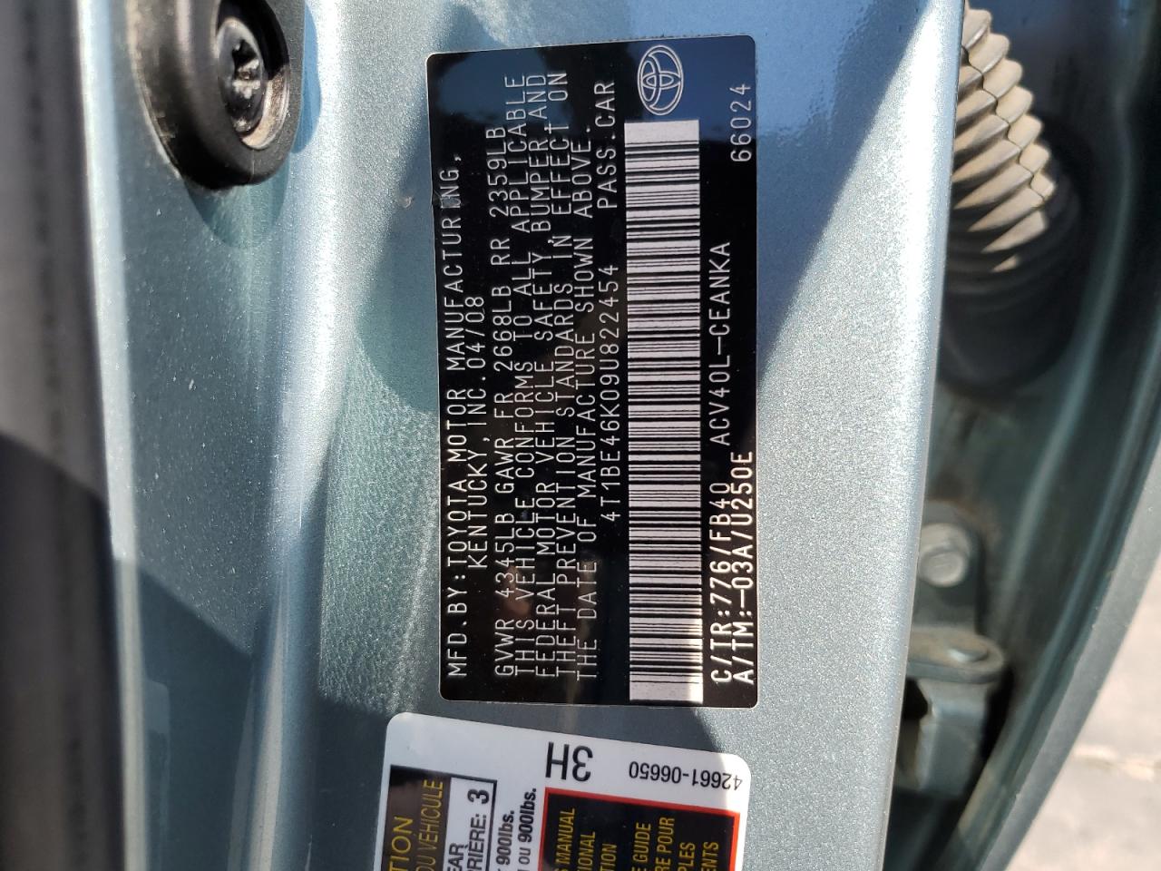 4T1BE46K09U822454 2009 Toyota Camry Base