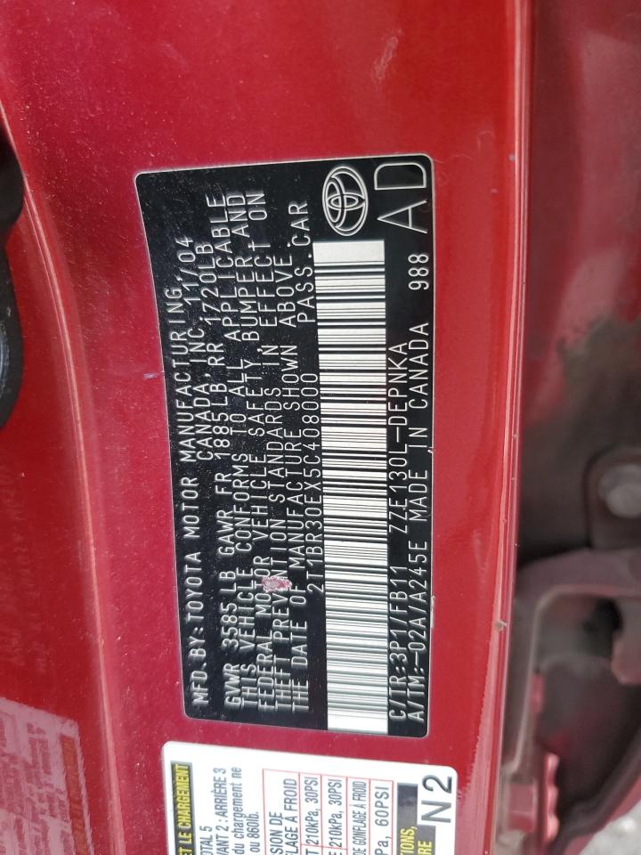 2005 Toyota Corolla Ce VIN: 2T1BR30EX5C408000 Lot: 72139494