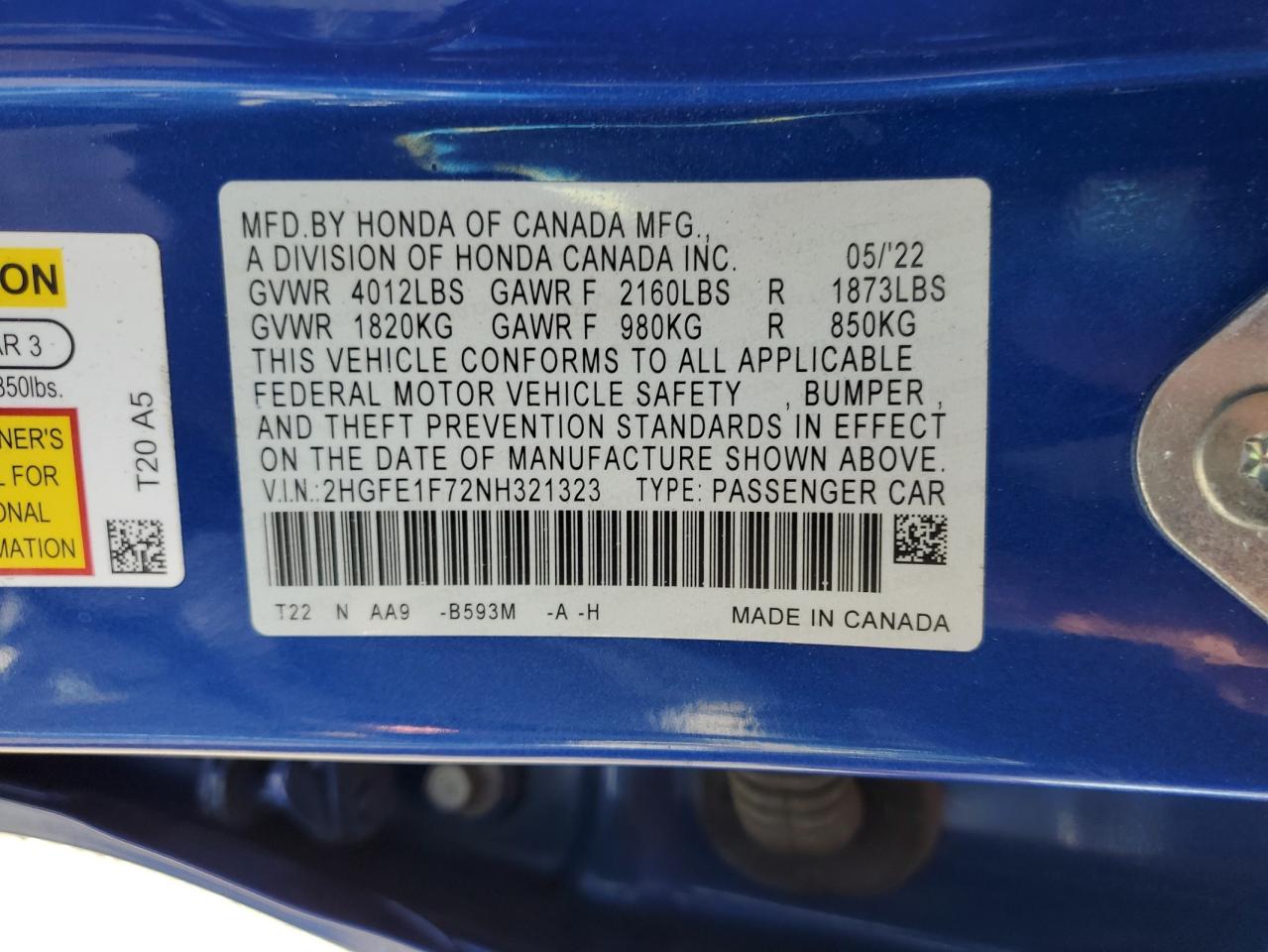 2HGFE1F72NH321323 2022 HONDA CIVIC - Image 15