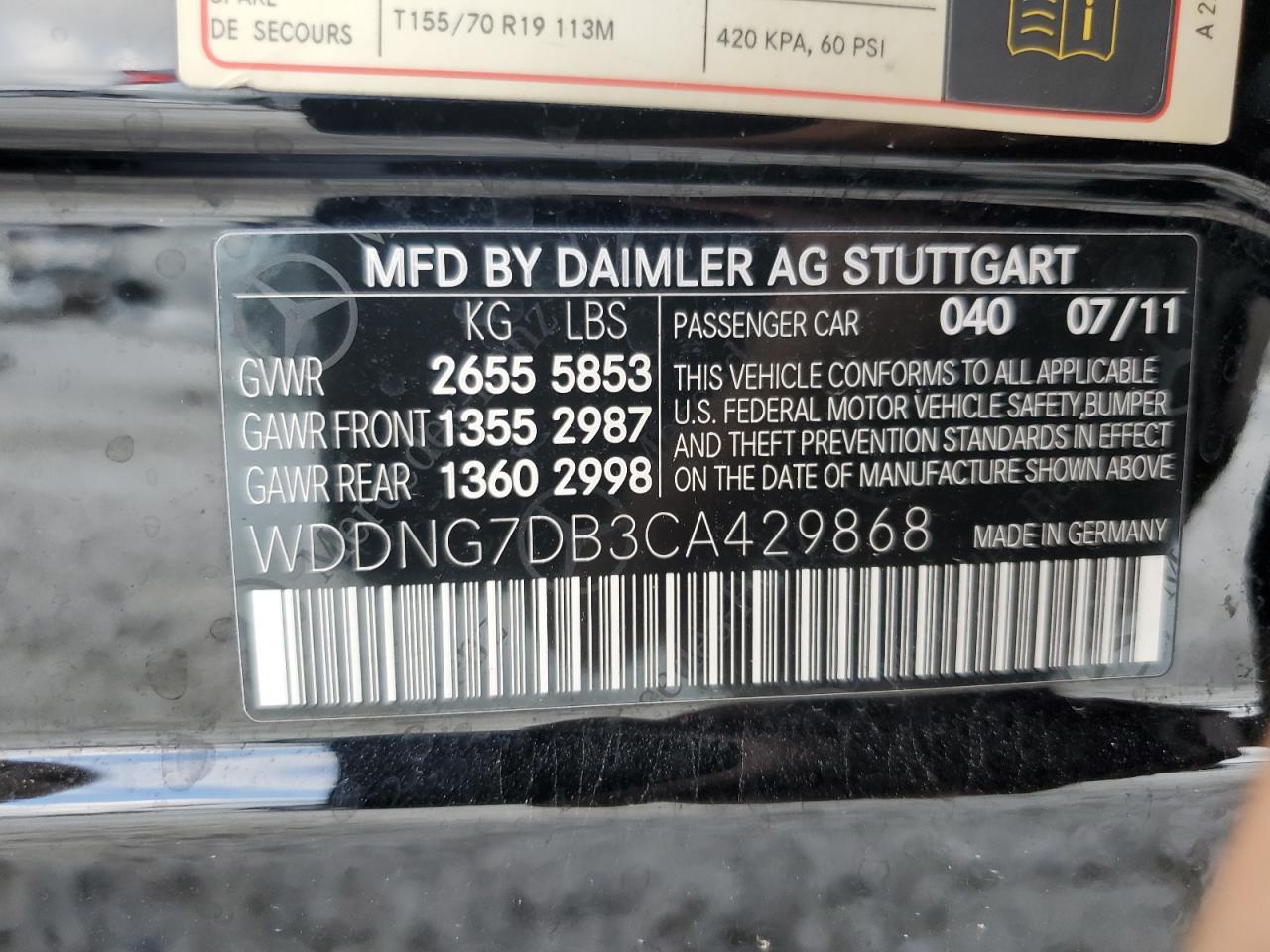 WDDNG7DB3CA429868 2012 Mercedes-Benz S 550