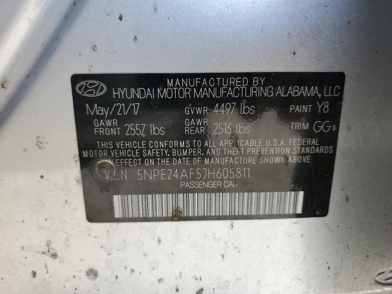 5NPE24AF5JH605811 2018 Hyundai Sonata Se