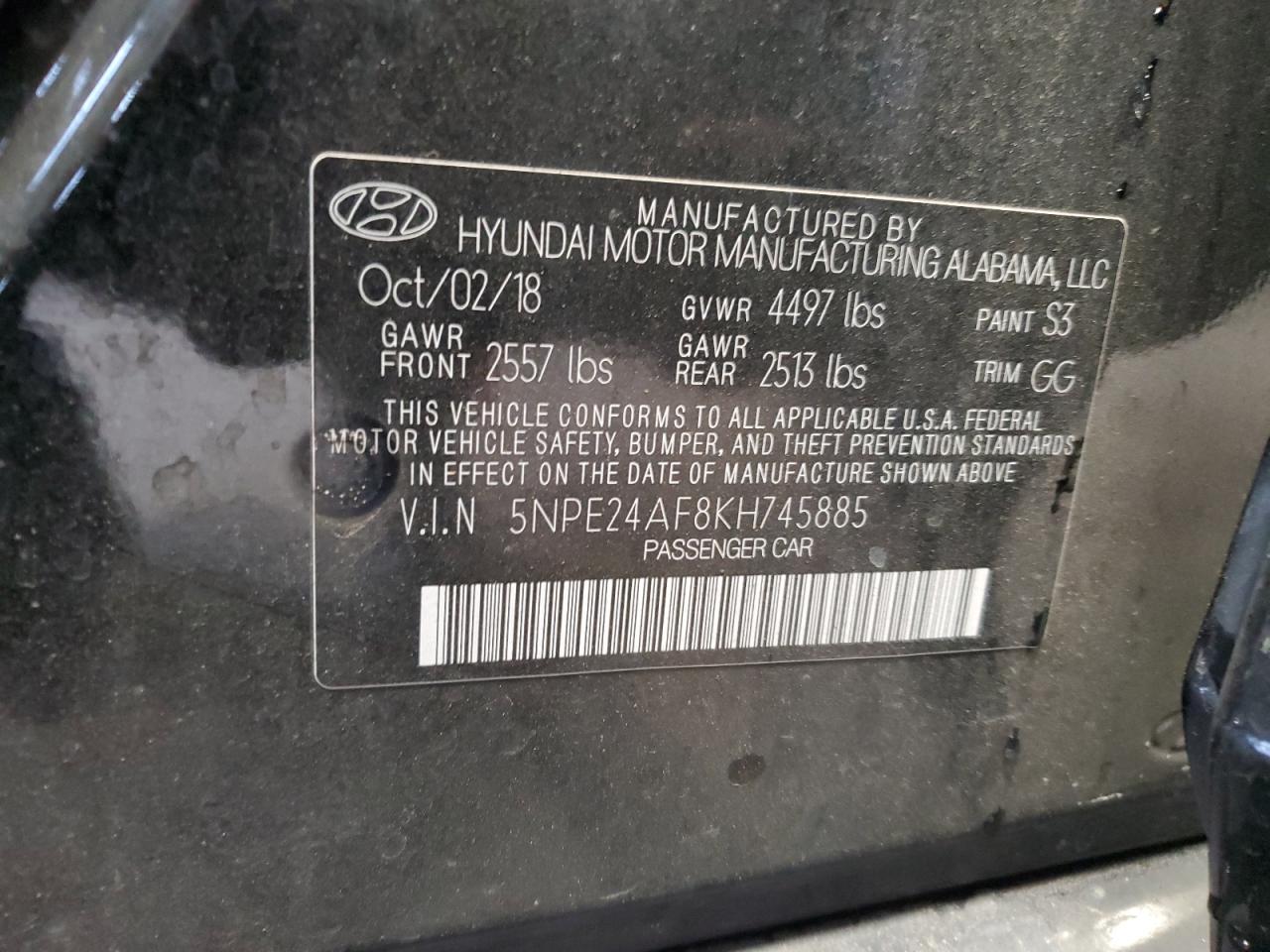 5NPE24AF8KH745885 2019 Hyundai Sonata Se