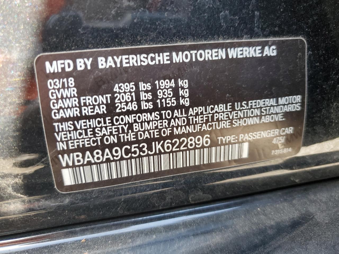 WBA8A9C53JK622896 2018 BMW 320 I