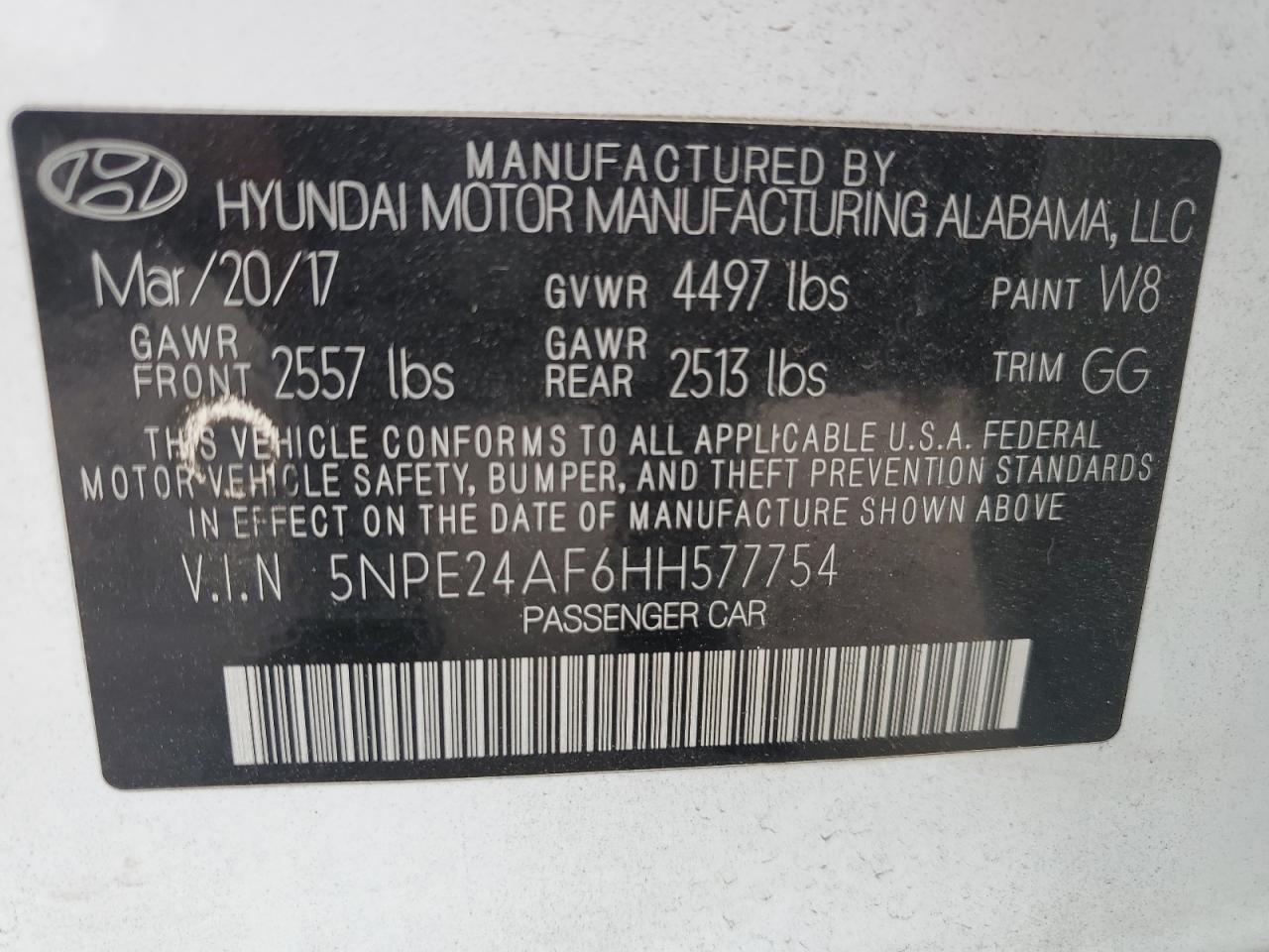 5NPE24AF6HH577754 2017 Hyundai Sonata Se