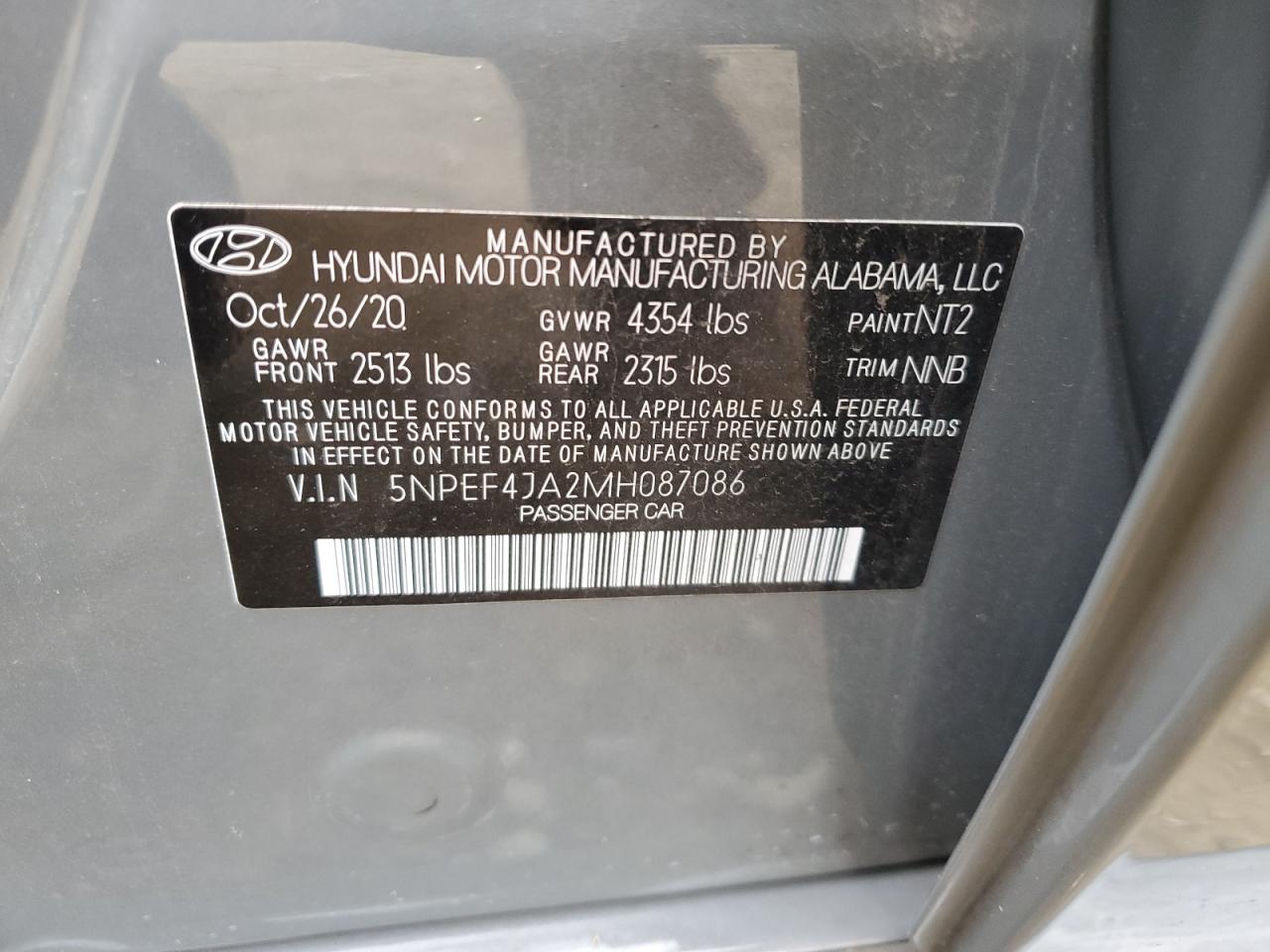 5NPEF4JA2MH087086 2021 Hyundai Sonata Sel