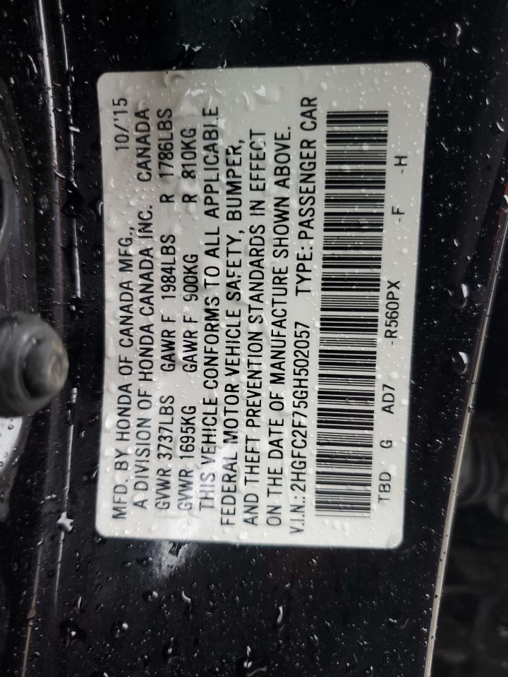 2HGFC2F75GH502057 2016 Honda Civic Ex