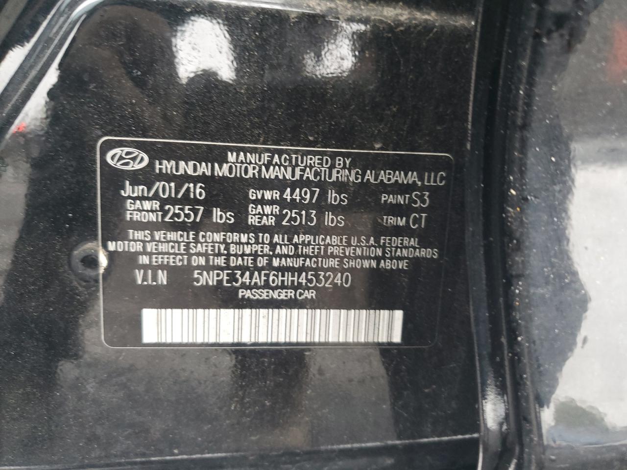 5NPE34AF6HH453240 2017 Hyundai Sonata Sport