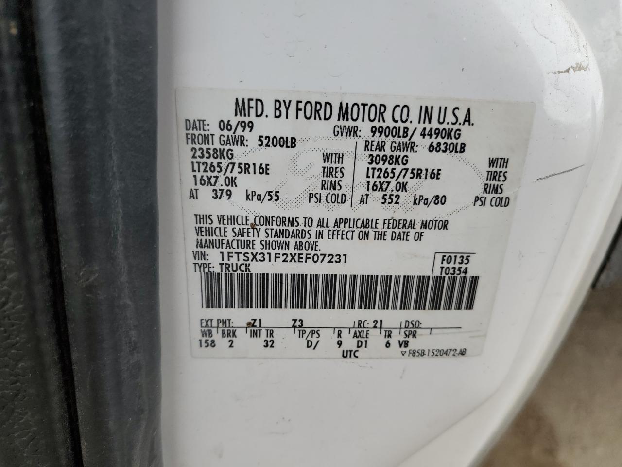 1FTSX31F2XEF07231 1999 Ford F350 Srw Super Duty