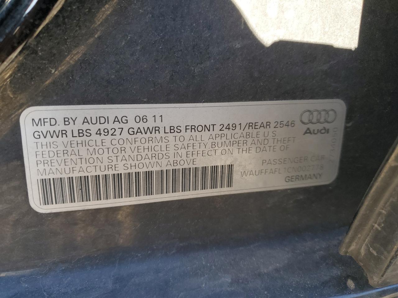 2012 Audi A4 Premium Plus VIN: WAUFFAFL1CN002778 Lot: 72262184