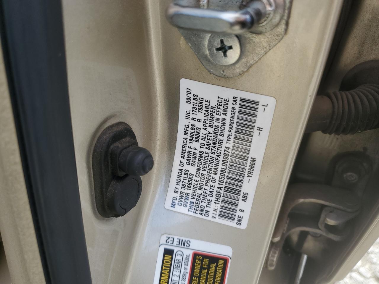 2008 Honda Civic Lx VIN: 1HGFA16508L009874 Lot: 71854434