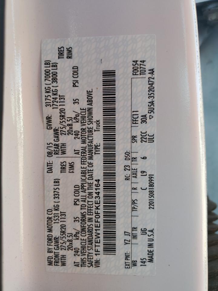 2015 Ford F150 Supercrew VIN: 1FTEW1EF0FKE34164 Lot: 72384164