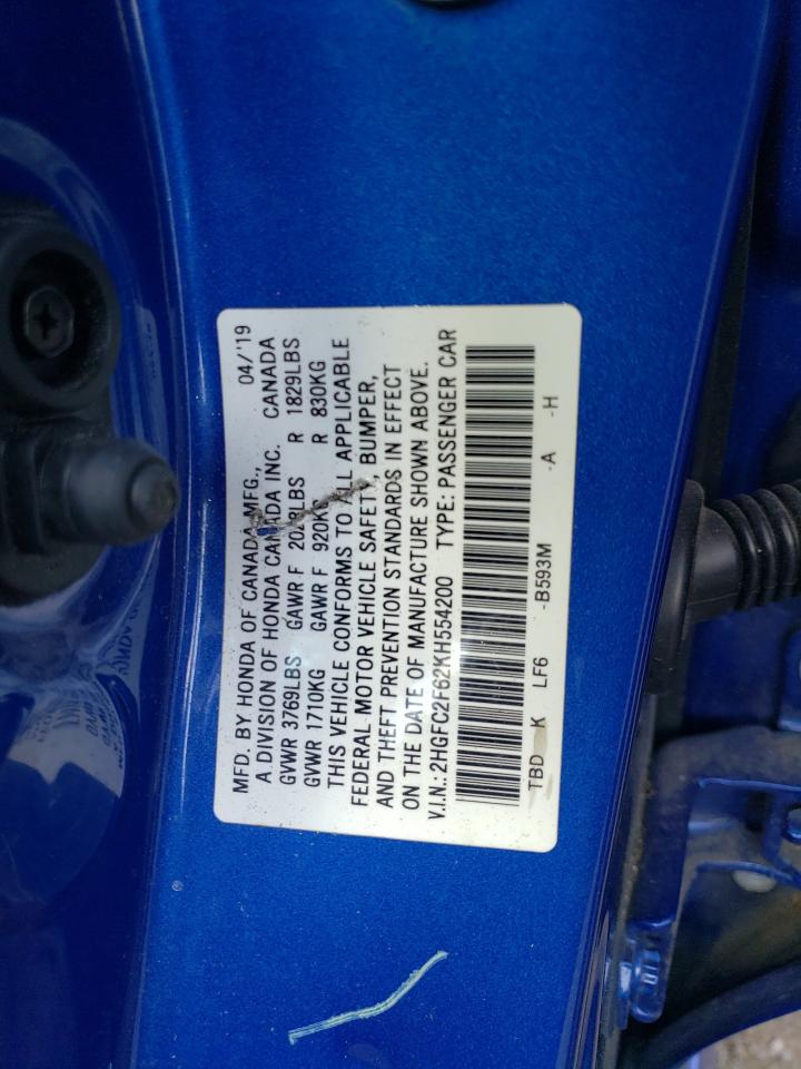 2HGFC2F62KH554200 2019 Honda Civic Lx