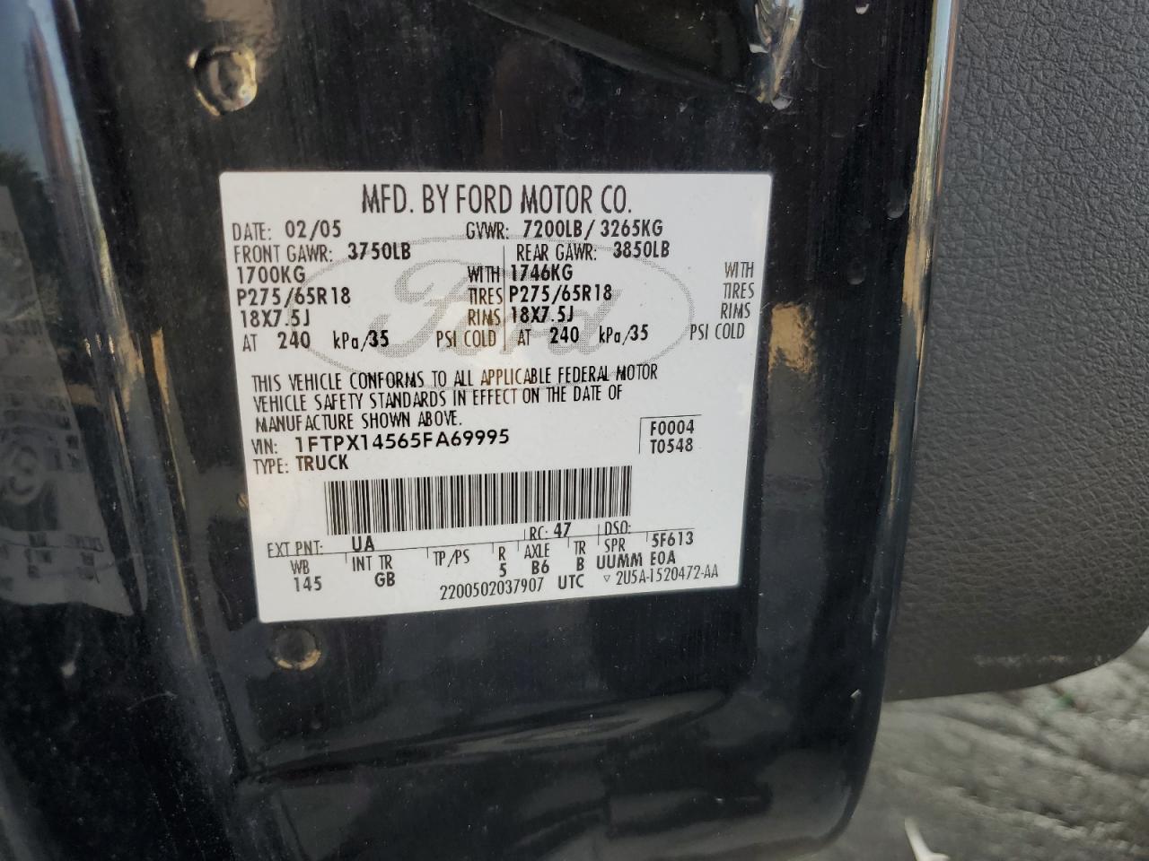 1FTPX14565FA69995 2005 Ford F150