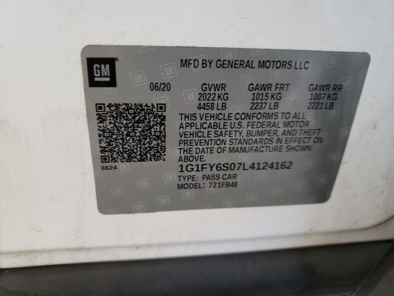 1G1FY6S07L4124162 2020 Chevrolet Bolt Ev Lt