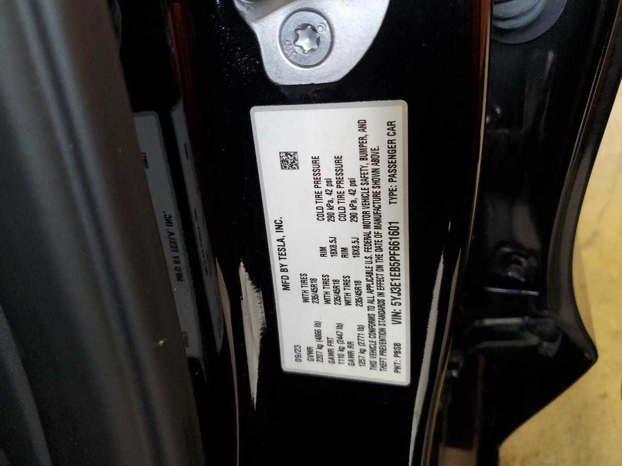 5YJ3E1EB5PF661601 2023 Tesla Model 3