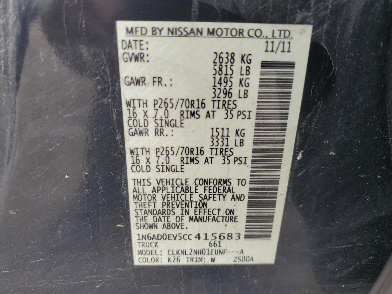 1N6AD0EV5CC415683 2012 Nissan Frontier S