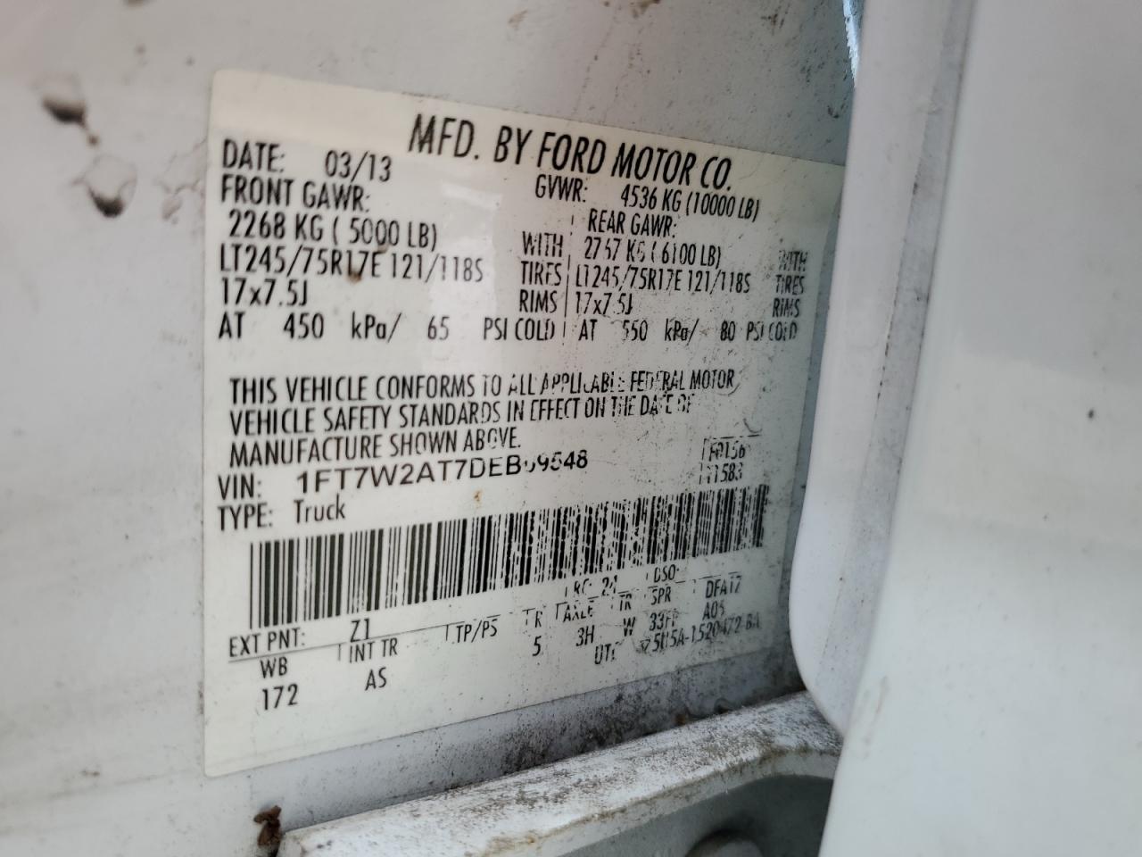 1FT7W2AT7DEB09548 2013 Ford F250 Super Duty